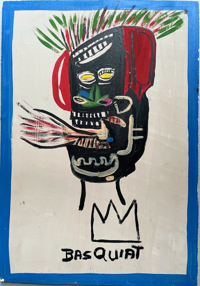 1982 Jean-Michel Basquiat Man’s Portrait Painting on Wood – Cert Stamped on Back