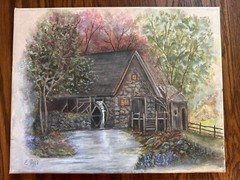 SIGNED Mill Building Water Trees Painting On Canvas By ETTA IZZI 2010