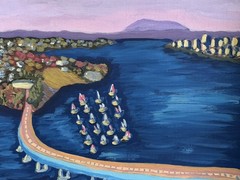 Original Painting San Diego Coronado bridge harbor bay Socal Southern California