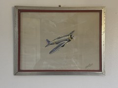 Painting of a Seversky P-35 Airplane Watercolor Gouache? Military Vintage Art
