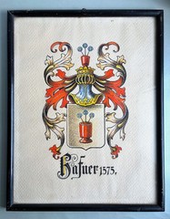 Emblem of The Family Hafner 1575, Hand Painted Heraldry