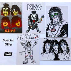 5 PCS KISS BAND Music Abstract ORIGINAL Medium Size Anime 7×5 Art Set Hand Paint