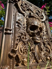 Big Skull Wood Carving Multicolor Picture Woodworking Handmade 3D Limited