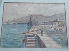 ANTIQUE PAINTING IMPRESSIONISM COASTAL NAUTICAL STACHOVSKI SIGNED PORT MARINA