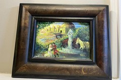 OOAK Couple Engaged Painting Prince Castle 9×11” Signed Vintage Fountain