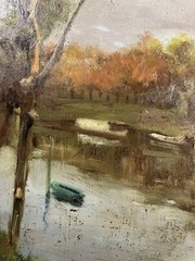 Impressionist River Landscape French School Monogrammed HD 64 X 79 CM Paris