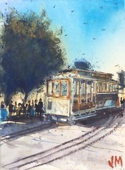 ORIGINAL Watercolor Painting Historic Cable car 6″ x 8″ NOT A PRINT