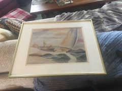 Original Watercolor of Racing BOAT & GHOST SAILORS – BY E. BELL 20 X 17 “ FRAMED