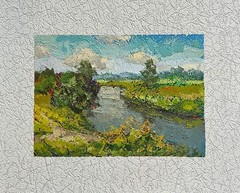 Oil painting Viliya River Ukrainian painter Fiberboard original landscape art