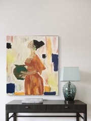 Abstract African Tribal Woman Working Modern Original Art 11×14 Canvas Panel