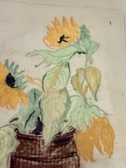 Vtg Sunflowers In Vase Oil Painting Still Life Flowers Jug 1966 Damaged 15×11”