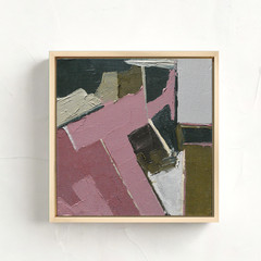 Original Abstract Oil Painting Framed, Pink and Olive Green Geometric Wall Art
