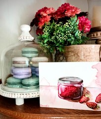 Strawberry Jam And Strawberries Painting Hand Painted 5×7 Canvas By Dandie