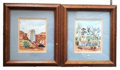 (2) VINTAGE WATER COLOR PAINTING MEXICO FOLK ART SIGNED BARBARA L. MCDONALD