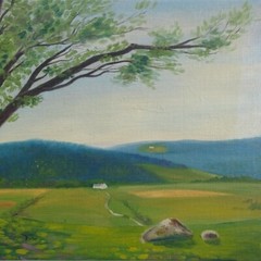 Rural Summer Landscape Oil Painting Impressionism Tree Mountains Farmhouse 9×12