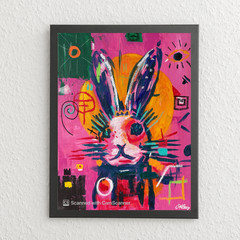 Abstract Neo Expressionism Original Bunny Painting Living Room Wall Art 11×14
