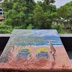 Clearwater Beach Painting Florida Palm Trees Original Art Chairs Ocean Holidays