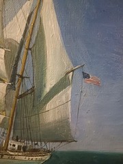 YUN HI SOO (HEI) KOREAN ORIGINAL OIL ON CANVAS Sail Boat Clipper Ship PAINTING