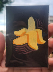 aceo original painting 2.5 X 3.5 „banana“ fruit series 2/4 on black paper