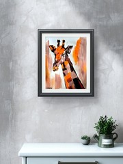 Original Giraffe 11×14 Expressionist Acrylic Painting Signed Warm Wall Art P051
