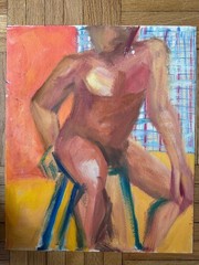 Vintage 1980s Abstract Acrylic Seated Figure Study on Paper Hillary Blass 15×18