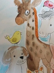 GAT ORIGINAL Painting WATERCOLOR Painting Giraffee Horse Cat Dog Bunny Bird Art