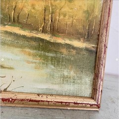 Vintage Oil Painting Autumn Lake House Stretched Canvas Paper Board Framed