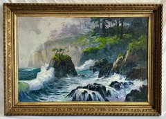 Large Robert E. Russell (Laguna Beach) Oil Painting – Big Sur Coast Seascape