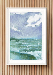 ACEO/ ATC Watercolor Seascape Ocean Surf Splash Water Beach Island OOKA Painting