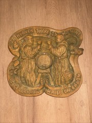 VTG Heavy Clay Wall Art Monks Drinking Wine With Quote 1 of a kind See Pics