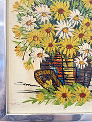 VTG Mid Century Floral Oil Painting Daisies Vase Flower Power Signed Framed CUTE