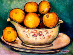 Oil Painting Still Life Fruit Lemons Vintage China Bowl Original Framed Donalee