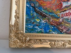 Serg Graff Original “Needleton” Acrylic Ship Painting | Gold Frame | Nautical