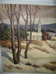 1950″New England Winter“ original Oil , John Cuthbert Hare American 1908-1978