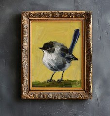 Fairy-wren Oil Painting Bird Original Small Animal Wall Art House Gift Home Art