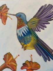 Original oil painting 11 x 14 inches gorgeous colorful hummingbird