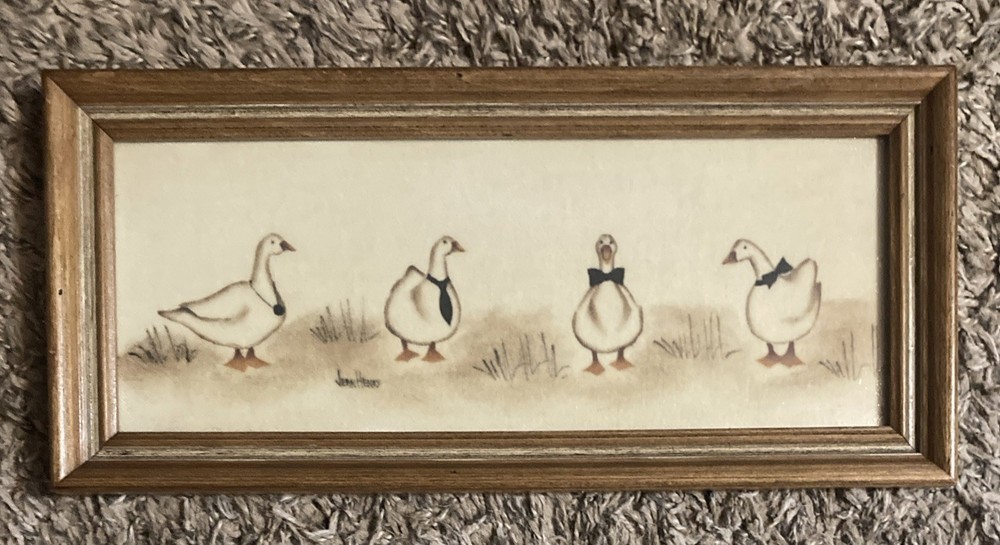Vtg Jean Henry Framed Theorem Painting. 4 Ducks w/ Bow ties! American Folk Art!