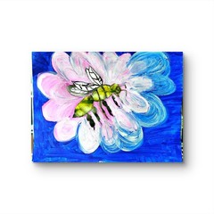 Watercolor Bee Acrylic Flower Contemporary Expressionist Original 9×12 Painting