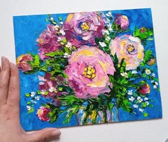 Peonies Oil Painting Impasto Floral Original Art 8×10″ Pink Flower
