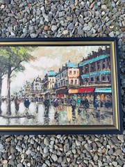 Vintage Paris Street Scene Oil Painting Manetti Signed Mid Century Parisian Art
