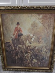 Fox Hunt Horse & Hounds Framed 24×28 Impressionist Style Art Jose Trujillo