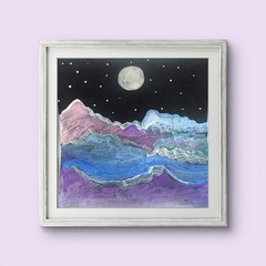 Full Moon Over Mountain Contemporary Expressionist Original Watercolor 8×8