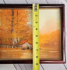 Four Season Painting Set Gallery Wall Cabin Nature Signed Framed Canvas