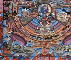 WHEEL OF LIFE BHAVACHAKRA/ SAMSARA MANDALA ORIGINAL TIBETAN THANGKA PAINTING