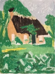 House Nature Architecture Abstract Landscape Original 11×14 Canvas Wall Art