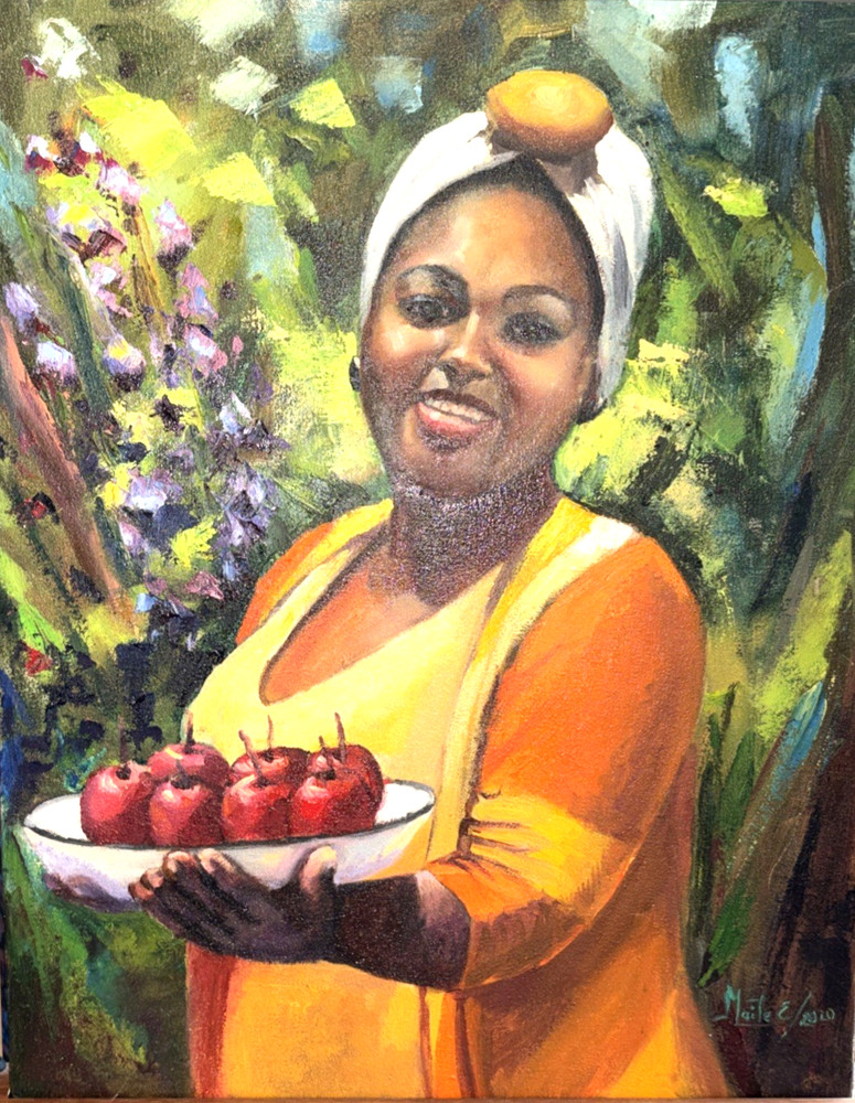 Original Oil Painting 22.5″x17.5″, „Linda Morena“ Afro/Latin, Artist Signed
