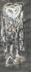 Mid Century 1964 Signed Ott Gouache Owl Painting Black White Paper