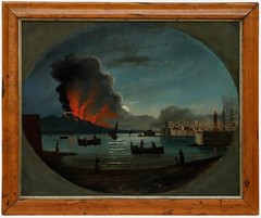 Neapolitan School 19th Century Oil – Vesuvius Erupting