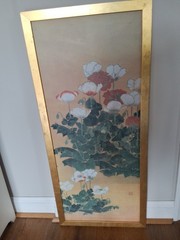 Japanese Style Art Poppies Wall Hanging with Gold Frame for Home Decor