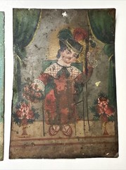 ANTIQUE PAINTING RELIGIOUS ICON Retablo 19TH CENTURY PORTRAIT MADONNA METAL TIN